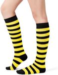Century Star Women's Knee High Socks - Athletic Thin Striped Tube Socks, Black & Yellow Striped