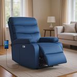 DROGO Valerium Electric Motorised 1 Seater Recliner Sofa with Rapid Recline Technology, Premium Suede Fabric & Padded Body | Recliner Chairs for Home Relax with USB Charge Port (Blue)