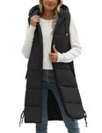 Tuopuda Womens Sleeveless Quilted Long Puffer Vest Ladies Lightweight Padded Quilted Gilets Hooded Full Zip Jacket Coats with Pockets Winter Outerwear(Black,M)