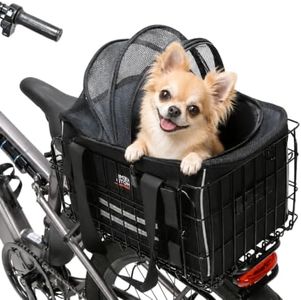 KEMIMOTO Dog Rear Bike Basket, Foldable Metal Frame & 900D Pet Carrier