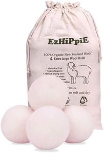 Ezhippie Quality Wool Dryer Balls - 4 XL Pack - 1000+ Loads - Pure Organic Wool - Reusable Natural Fabric Softener Perfect with Essential Oils, Reduce Clothing Static and Wrinkles