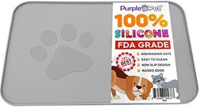 iPrimio Extra Large Pet Feeding Bowl Mat with Logo - Silicone - Hygienic and Safe for Allergic Dogs and Cats - Prevent Pet Water Food Spills - Spill Edge Protect Floor - Non Slip… (Large Gray)