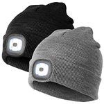 SingPad LED Lighted Beanie Cap,USB Rechargeable 4 LED Headlamp, Winter Warm Cycling Hunting Knitted Hat LED Lighted Cap Led Stocking Caps Hat Cap Hands Free Unisex Lighted Beanie Cap(2-Pack)