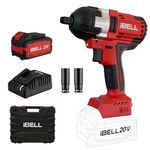 IBELL BW20-50, 20V, 1/2" Box End Brushless Cordless Impact Wrench Kit, 500Nm Max Torque, 2200 RPM, 3200 IPM, 4.0Ah Battery, Impact Sockets, Fast Charger & BMC Box.