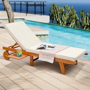 IDZO Upgraded Cushion Outdoor, 500lbs Capacity Patio Pool Loungers, Stackable and Foldable Design, Reclining Backrest, Federica Wood Chaise Lounge, Brown