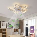 Becailyer 25in Modern Ceiling Fan with Lights, 50W Remote Control Dimming 5-Leaves Shape Led Flush Mount Ceiling Fan Lamp 6 Gear Wind Speed Quiet Fan Light Fixture for Living Room Bedroom Dining Room