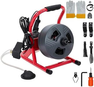 GARVEE Drain Cleaner Machine, 50 Ft X 5/16 Inch Professional Automatic Electric Drain Auger for 3/4 to 3 Inch Pipes, Portable Electric Drain Snake with 6 Cutters & Foot Switch and Pair of Gloves