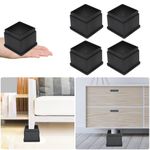 MYMULIKE Bed Risers 2inch, 4inch, 6inch or 8inch, Adjustable Heavy Duty Furniture Risers, Up to 6000 Lbs, Stackable Bed Lifts Raisers Blocks for Couch Desk Sofa Table Bookshelf（Black 4 Pack, 2inch）