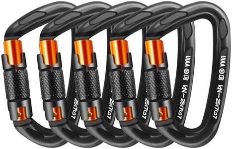 AINIKEY Climbing Carabiner Clips 25kN Auto Locking Carabiner, Professional Heavy Duty Large Locking Carabiner Clips for Rock/Ice Climbing Rappelling Rescue Swing etc, D Shaped, Large Size（‎Black-5PCS）