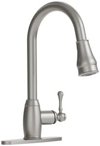 GRANDJOY Brushed Nickel High Arc Kitchen Faucet with Pull Down Sprayer, Brass Single Handle, 4-Function Spray, with Deck Plate, for Farmhouse, RV, Laundry, Bar