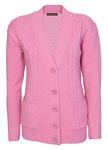 Lets Shop Shop New Classic Womens Cardigan Ladies Sizes 10-20 Cable Knit Long Sleeve Aran Type Grandad Button Down Pockets Sweater (XL, Dusty Pink)