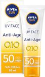 NIVEA Sun UV Face Anti-Age SPF 50 Cream (50ml), Q10 Sun Cream Protects Against UVA/UVB Rays and Premature Skin Ageing, Anti-Ageing Cream, Fights Fine Lines and Wrinkles