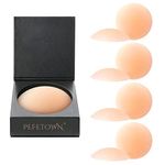 PEFETOWN 4'' Ultra-Thin Nipple Cover, 4 Pairs Extra Nipple Covers for Women, Skin Safe Long-Lasting Adhesive Silicone Bra. Pasties Reusable for D to D++ (Color: Beige)