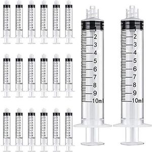 TecUnite 20 Pack Syringe Without Needle, Plastic Curved Syringes for Epoxy Resin, Craft, Feeding Pets Animals, Oil or Glue Applicator(10 ML)