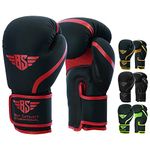 BES Smart® Professional Boxing Gloves For Adults Youth Kids Men and Women Mitts Leather Pro Gel Muay Thai MMA Kick Boxing Sparring Grappling Fighting & Training Punch Bag (6oz, Matte Red)