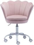 DM Furniture Adjustable Kids Desk Chair Cute Reading Computer Chair for Students Modern Upholstered Velvet Swivel Rolling Armchair for Girls Bedroom, Seashell Back (Light Pink)