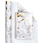 RUSPEPA Wrapping Paper Roll - 43.2 cm x 10 m White Marble with Gold Foil Design, Perfect for Birthday, Holiday, Wedding, Baby Shower