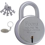 Foora Round 75mm Big Lock | Metal Body | Double Locking | 10 Steel Lever | 5 Silver Keys with Keychain | Silver Finsih | Made in India | Export in USA | Canada