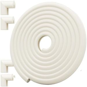 Foam Baby Edge Corner Guards Protector Set, Large 2.3M/7.5ft Edges Protector + 4 Corner Guards for Kids, Safety Furniture Bumper and Table Edge Corner Protectors, Pre-Taped for Direct Use White