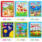 ADAKEL 6 Pieces Magic Water Coloring Book Toddlers Kids Reusable Painting Animal Cartoon Coloring Book with 6 Pieces Pens for Kids Educational Toys