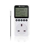 KETOTEK Day Night Temperature Controller Plug Outlet Digital Thermostat Socket Heating Cooling Temp Controller with Sensor Timer Switch for Reptile Greenhouse Brewing Refrigerator