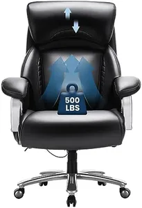 Big and Tall Office Chair 500lbs-Heavy Duty Ergonomic Computer Chair with Extra Wide Seat, High Back Executive Large Desk Chair with Thick Seat and Tilt Rock, Adjustable Lumbar Support-Black