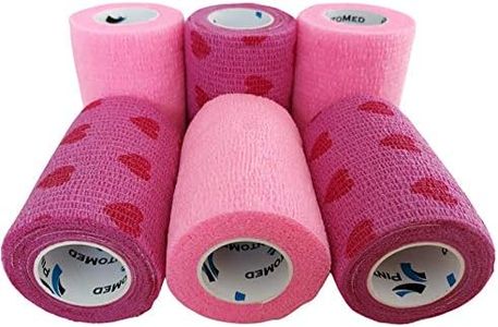 PintoMed - BENDAGGIO COESIVO - 3 ROSA + 3 LOVE garza elastica, 6 rotoli x 7.5 cm x 4.5 m flessibile, autoadesive, qualità professionale, primo soccorso - Sports Wrap Cohesive Bandage