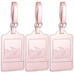 Teskyer Pack of 3 Luggage Tags, PU Leather Luggage Tags for Suitcases, Luggage Labels with Name ID Card, Noticeable, Durable, Travel Accessories, Rose Gold