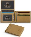 RUNBOX Wallet for Men Slim Rfid Leather 2 ID Window With Gift Box, Shepherd Khaki, Retro