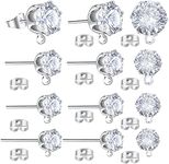 Aylifu 40pcs 925 Sterling Silver Cubic Zirconia Earring Studs Round Diamond Stud Earrings with Loop and 40pcs Butterfly Earring Backs for Women Men Girls DIY Jewelry Making, 4mm/5mm/6mm/8mm