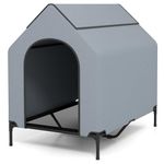 Maxmass Large Dog House, Elevated Dog Bed with Weatherproof Canopy, Ventilated Windows & Mesh Fabric Mat, Outdoor Indoor Pet House for Medium Large Dogs (Grey, L: 110x75x106cm)