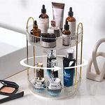 Bingobang Makeup Organiser 360 Rotating, Spinning 2 Tiers Skincare Cosmetic Organizer Acrylic Large, Tidy Storage Shelf for Perfume, Jewelery, Brush, Vanity Desk, Dresser, Bedroom, Bathroom (White)