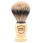 Parker’s 100% Silvertip Badger Bristle Shave Brush – Brush Stand Included (White Handle)