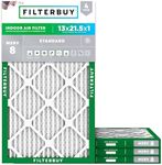 Filterbuy 13x21.5x1 Air Filter MERV 8 Dust Defense (4-Pack), Pleated HVAC AC Furnace Air Filters Replacement (Actual Size: 12.88 x 21.50 x 0.75 Inches)