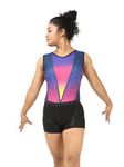 IKAANYA Girls/Women Combo - Sleeveless Leotard and matching shorts - Ideal for Gymnastics, Dance, Yoga, Acrobatics or Performance (Blue Pink+Black, 4-5 Years)