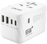 LENCENT International Travel Adapter, 65W GaN3 Universal Fast Charger with 2 USB A + 3 Type C PD, Worldwide Power Adaptor for Phones,Laptops, All in One Travel Essentials for EU/USA/UK/AU, White