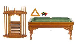 Dolls House Walnut Pool Snooker Table & Cue Stand Set 1:12 Pub Study Furniture