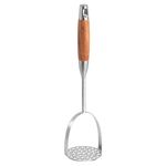 Mashed Potatoe Masher Stainless Steel - Heavy Duty Potato Masher, Professional Integrated Food Masher for Avocado, Potatoes, Beans, Meat, Vegetables (Brown Wooden Handle Masher)