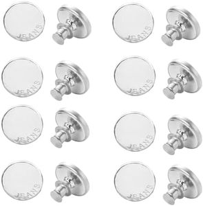 Botones para Jeans, 8 Pcs Botones para Vaquero, 17mm Botones Desmontables Vaqueros, Botón de Ajuste para Jeans, Botones Instantáneos, para Reparar Pantalones, DIY, Chaquetas, Ropa(Plateado)