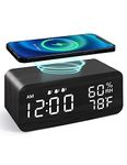 JALL Wooden Wireless Charging, 3 Alarms LED Display, Sound Control and Snooze Dual Digital Alarm Clock