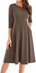 GRACE KARIN Women's 3/4 Sleeve Dresses 2024 Fall Casual Crew Neck A-line Fit and Flare Pleated Tshirt Midi Dress Brown XL