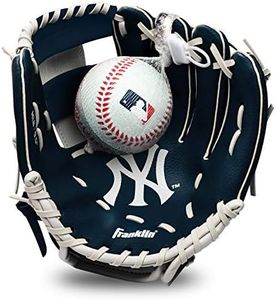 Franklin Sports MLB Youth Teeball Glove and Ball Set - Kids New York Yankees Baseball and Teeball Glove and Ball - Perfect First Kids Glove - 9.5", Team Specific, One Size (76099F10)