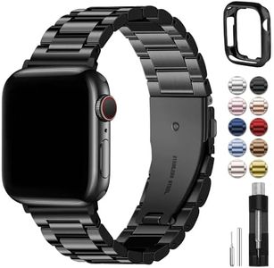 Fullmosa Compatible Apple Watch Bands 49mm 45mm 44mm 42mm 41mm 40mm 38mm, Stainless Steel iWatch Band with Case for Apple Watch Ultra2 Ultra Series 9 8 7 6 5 4 3 2 1 SE SE2, 42mm 44mm 45mm Black