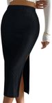 ZOYEESHINE Womens Side Slit Casual Rib Knit Pencil Skirts High Waist Pleated Stretchy Bodycon Midi Skirt(Small,Off-Black)