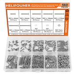 HELIFOUNER 560 Pieces M2 x 4mm /6mm /8mm /10mm /12mm /16mm /20mm, Countersunk Head Socket Cap Screws Bolts Washers Nuts Kit, 304 Stainless Steel