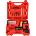 DASBET 2 in 1 Brake Bleeder Kit with Hand Held Vacuum Pump Tester 16PCS Brake Clutch Bleeder Tool with Adapters One-Man Brake and Clutch Bleeding System for Automotive (Red)