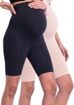 Litelooks Women's Cotton Lycra Maternity Knee Length Shorts – Seam-Free, High Waist Support and Stretchable Pregnancy Pants for Pre & Post Pregnancy - Pack of 2 (in, Alpha, M, Regular, Black, Beige)