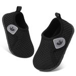 JIASUQI Baby Shoes Boys Girls Breathable First Walking Shoes Infant Soft Sneakers Crib Shoes Lightweight Slip On Shoes(Black,12-18 Months)