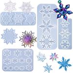 5 Pieces Snowflake Silicone Molds, Kalolary Christmas Resin Casting Mold Xmas Epoxy Resin Pendant Mold Kit for Jewelry Keychain Making Holiday Party Ornaments Necklace Crafting DIY Supplies