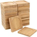 PINGEUI 60 Pack 3.7 x 3.7 inches Square Bamboo Coasters, Natural Wooden Drink Coasters, Decor Square Succulent Bamboo Tray Saucer for Outdoor and Indoor